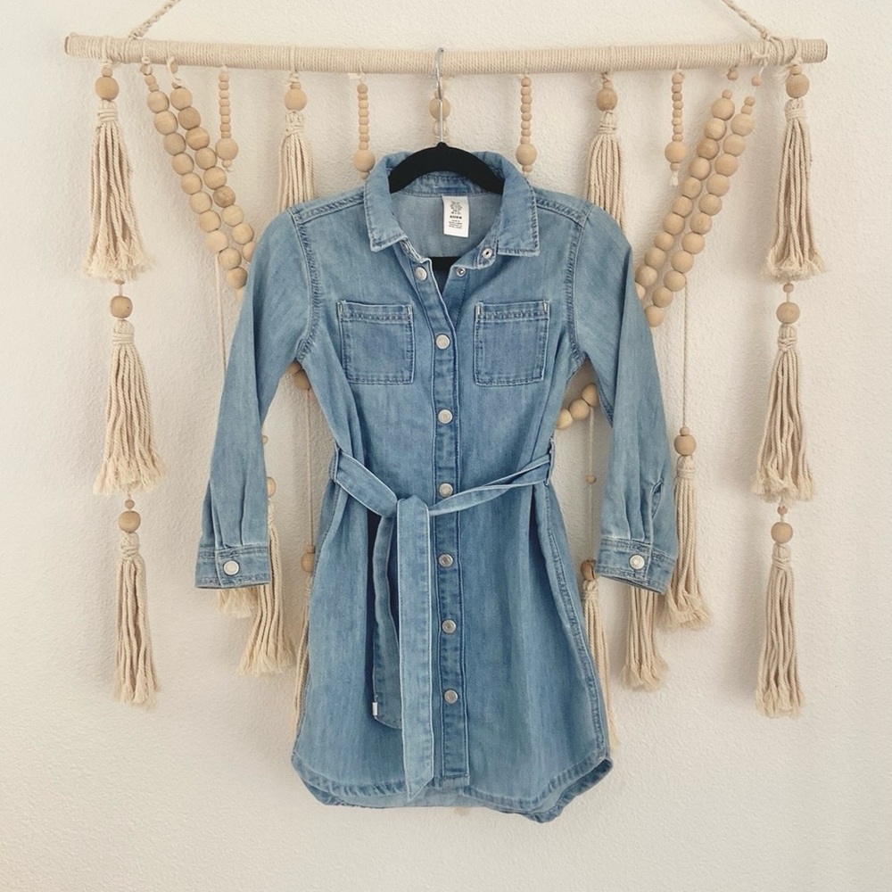 H&M girls denim dress long sleeve snap button front cowgirl spring trend kids 5T